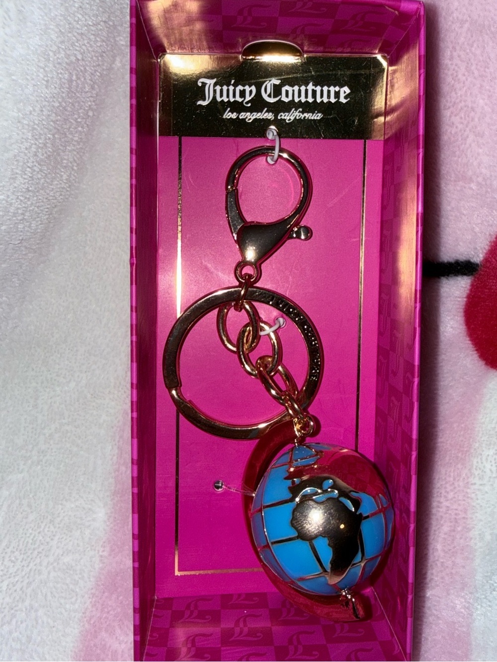 NWT Juicy Couture Blue Globe Key & Card Holder with Rose Gold Hardware